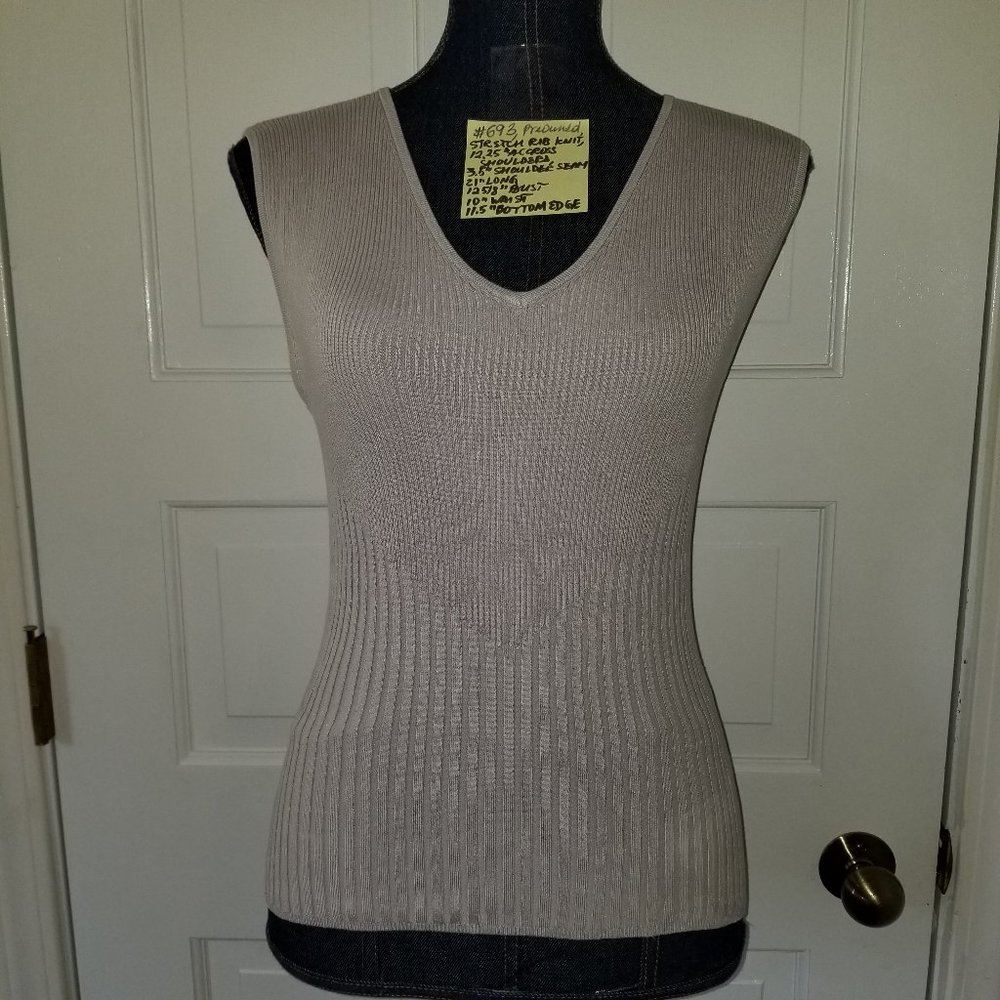 ✅Edward Silk Blend Grey Blue Ribbed Knit V-neck Top S #693, B14